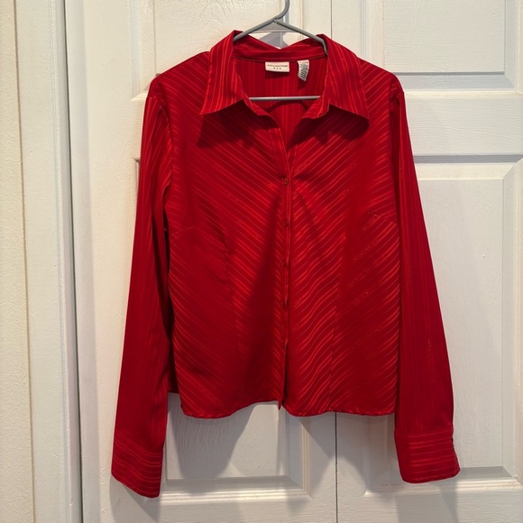 Vintage Covington Red Sparkly Striped Long Sleeve Button Up - Size XL - Picture 1 of 7